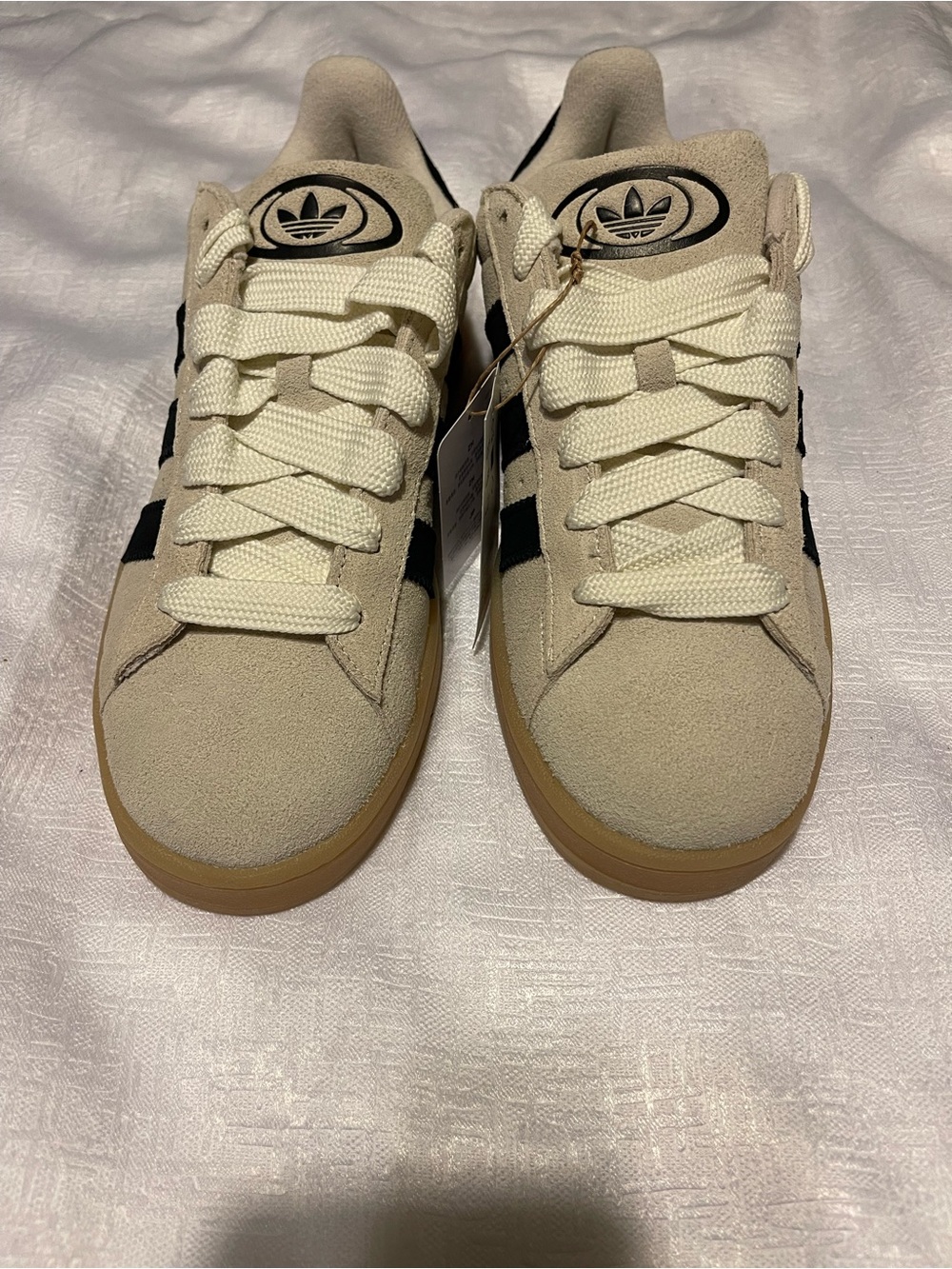 adidas Beige Suede Sneakers with Black Stripes